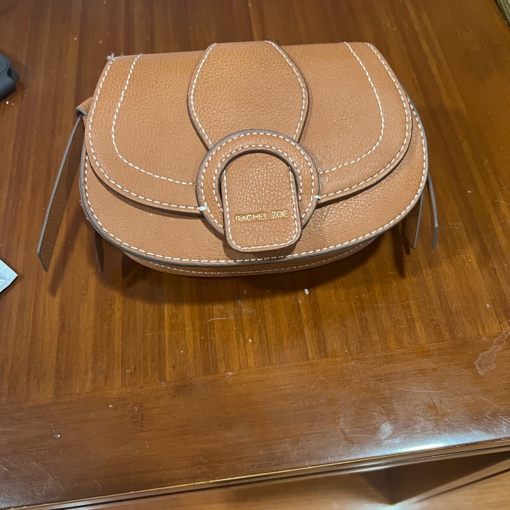 Rachel Zoe Saddle Belt/Crossbody Bag in Tan with White Stitching